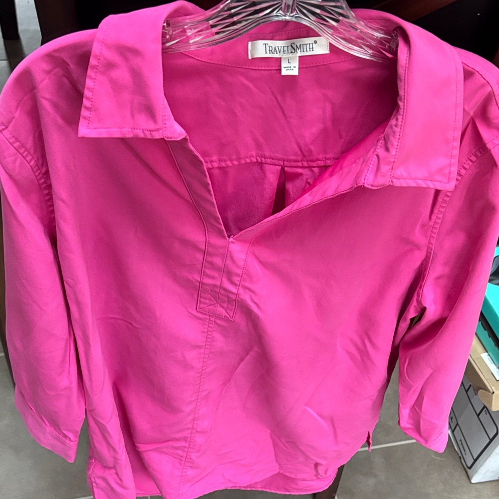 TravelSmith Women's Fuchsia Button Down Shirt